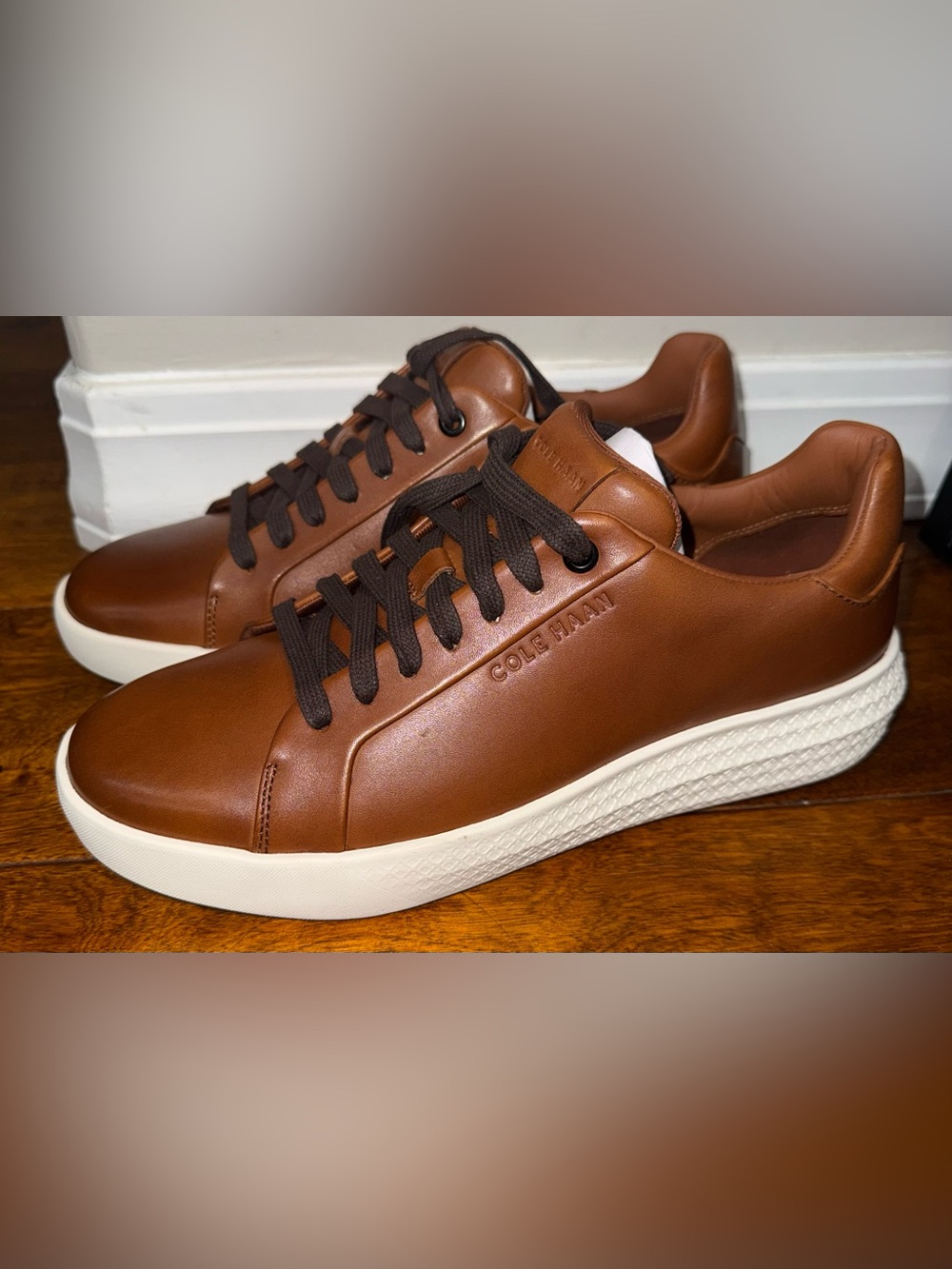 Cole Haan Men's Brown Leather Sneakers with White Sole